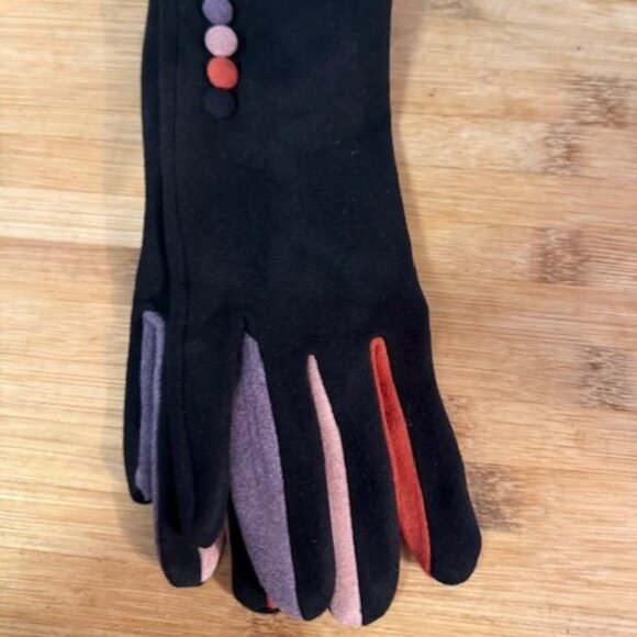 Retro Faux Suede gloves with multi color blocking - NWT - Picture 4 of 16